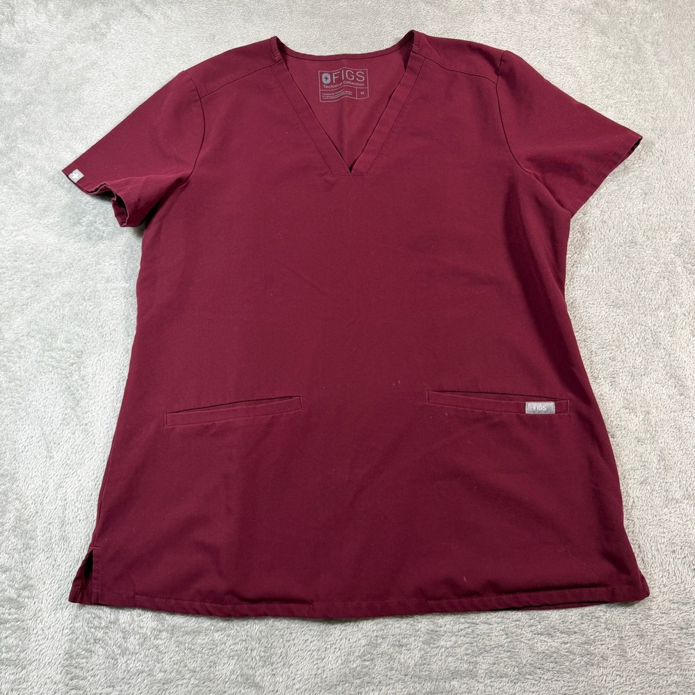 FIGS Casma Scrub‎ Top Womens Medium Burgundy V-Neck Three Pocket FW1100